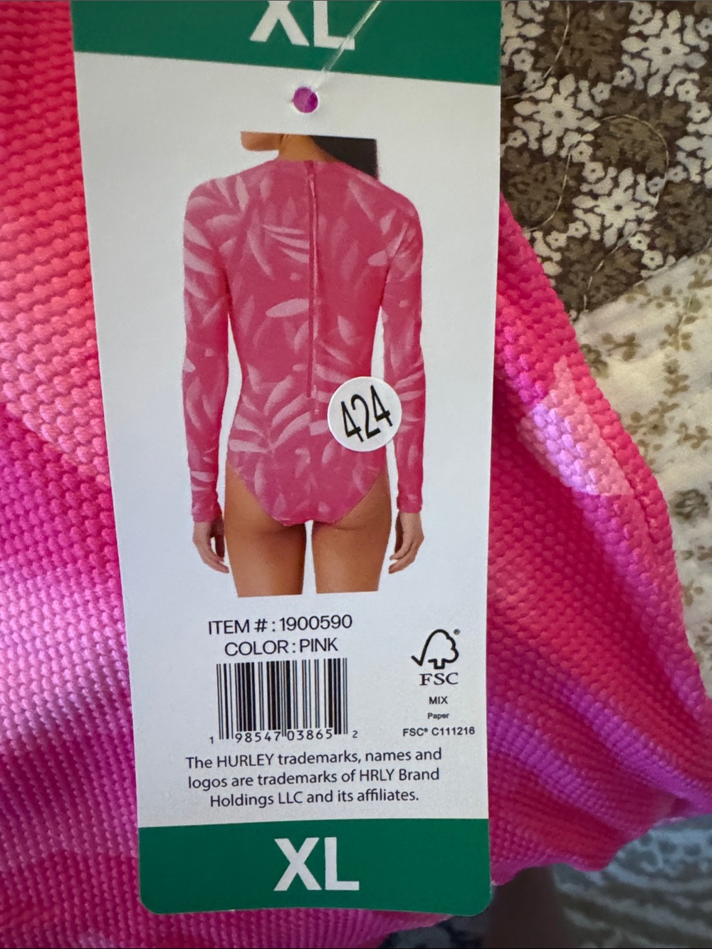 Hurley Hot Pink Leaf-Pattern Girls Top